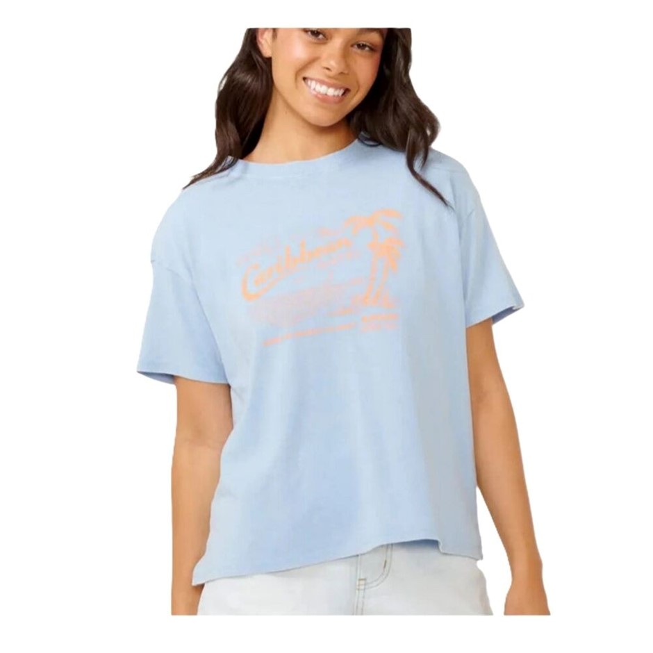 RIP CURL Women's Caribbean Relaxed Tee, Size 2XS, Mid Blue. RRP: $49.99. B