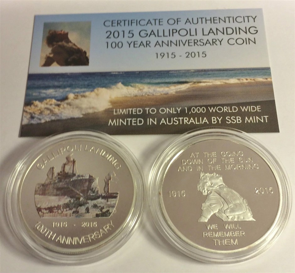 NEW 2015 GALLIPOLI MEMORIAL 1 Oz COIN WITH COA LTD 1,000