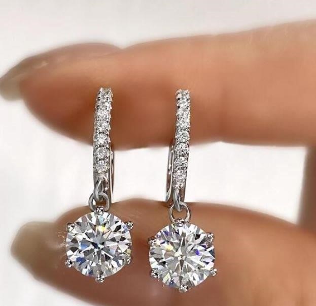2.0ctw GRA  Moissanite white Brilliant Cut 925 Sterling Silver  Earring