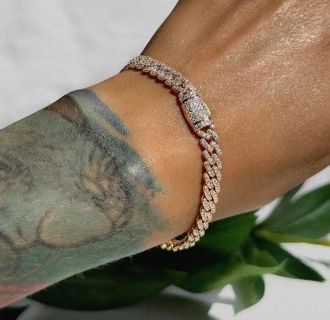 GRA  Moissanite white Brilliant Cut stone Cuban Bracelet -S925-19cm