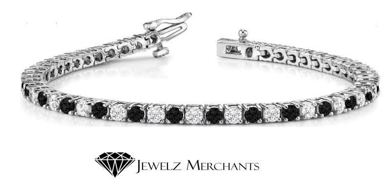 GRA Moissanite white & Black Brilliant Cut stone Tennis Bracelet -S925