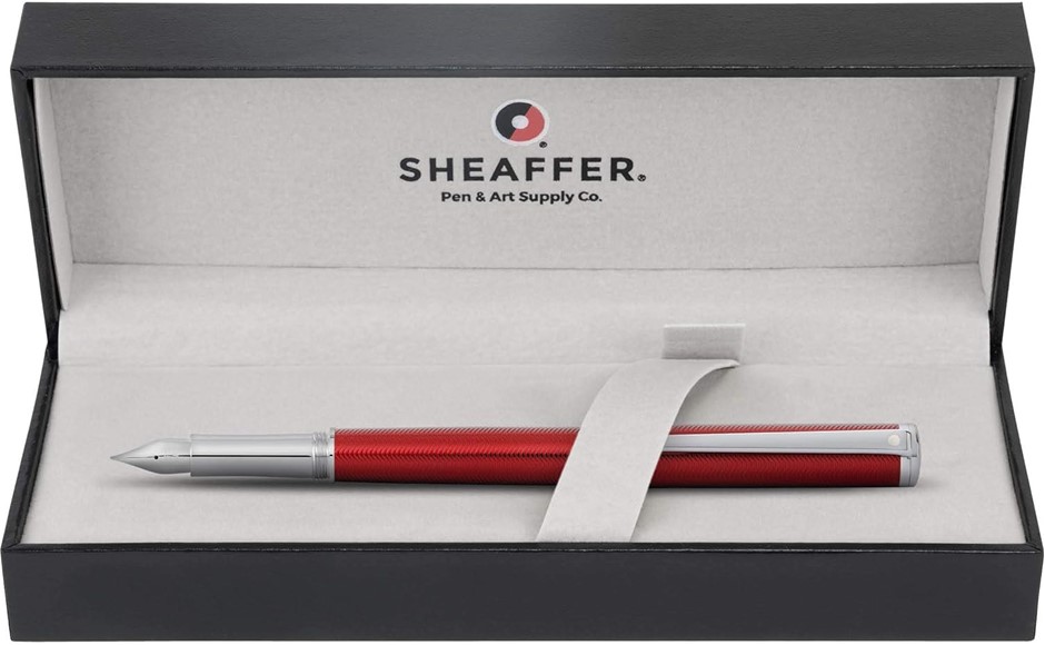 SHEAFFER Intensity Engraved Trim Fine Fountain Pen, Red Lacquer/Chrome
