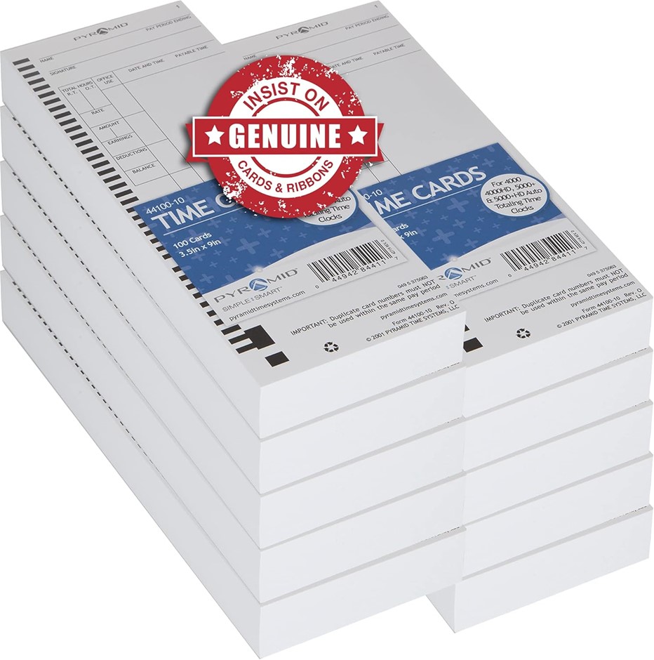 Pyramid 44100-10MB 1,000 Count Genuine Time Cards for 4000 and 5000 Time Cl