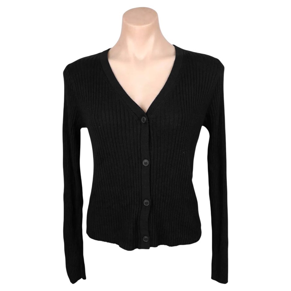 MATTY M Women's Cardigan, Size L, 30% Cotton, Black. Buyers Note - Discoun