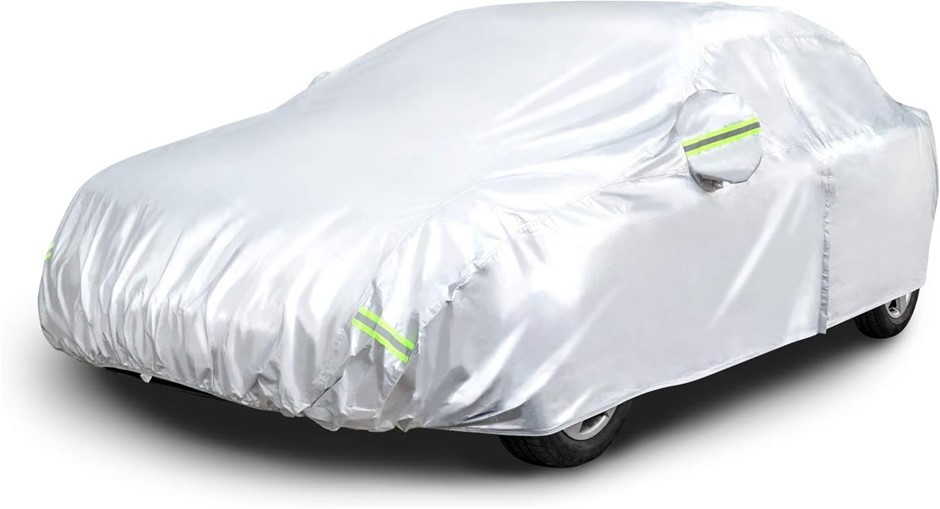 AMAZON BASICS Silver Weatherproof Car Cover - 150D Oxford, Sedans up to 432