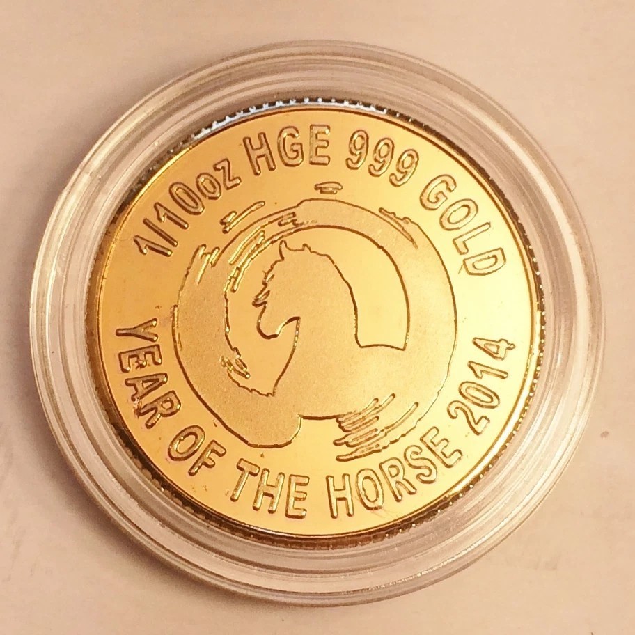 New 2014 Year Of The Horse 1/10th oz HGE 999 Gold Australian Coin