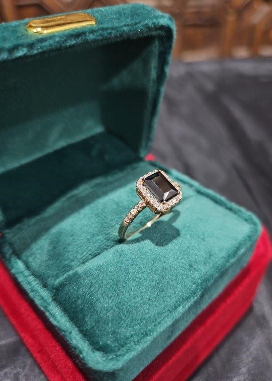 14K/Italy 2.0ct black Emerald Cut Yellow Gold Ring Warranty Quality-7US