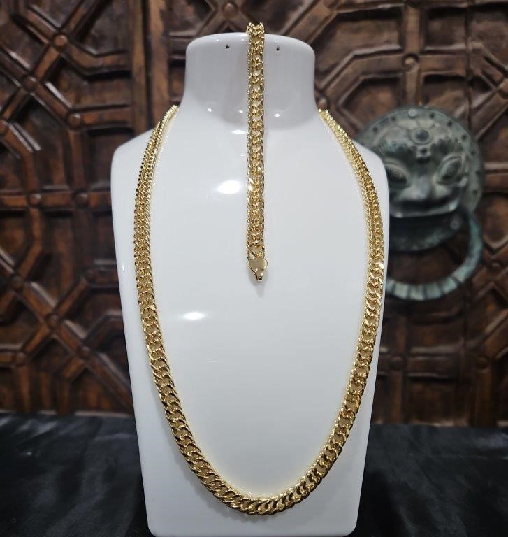 18K/Italy Stamped Set Yellow Gold Filled Chain & Bracelet -Bonus Gift