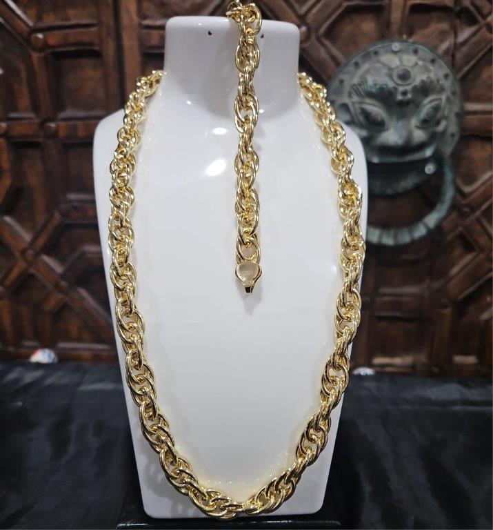 18K/Italy Stamped Set Yellow Gold Filled Chain & Bracelet -Bonus Gift