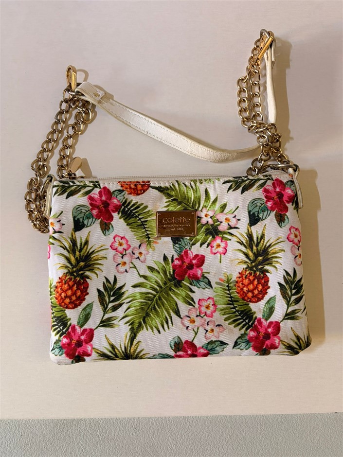 Colette by Colette Hayman White Pineapple Floral Printed Chain Shoulder Bag