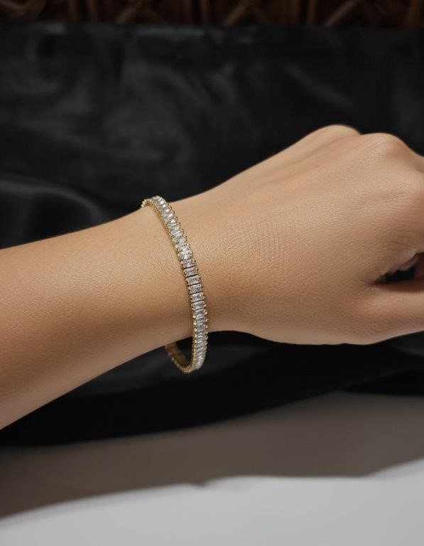 18K/Italy Yellow Gold Filled Emerald Tennis Bracelet(Stamped)-Bonus Gift