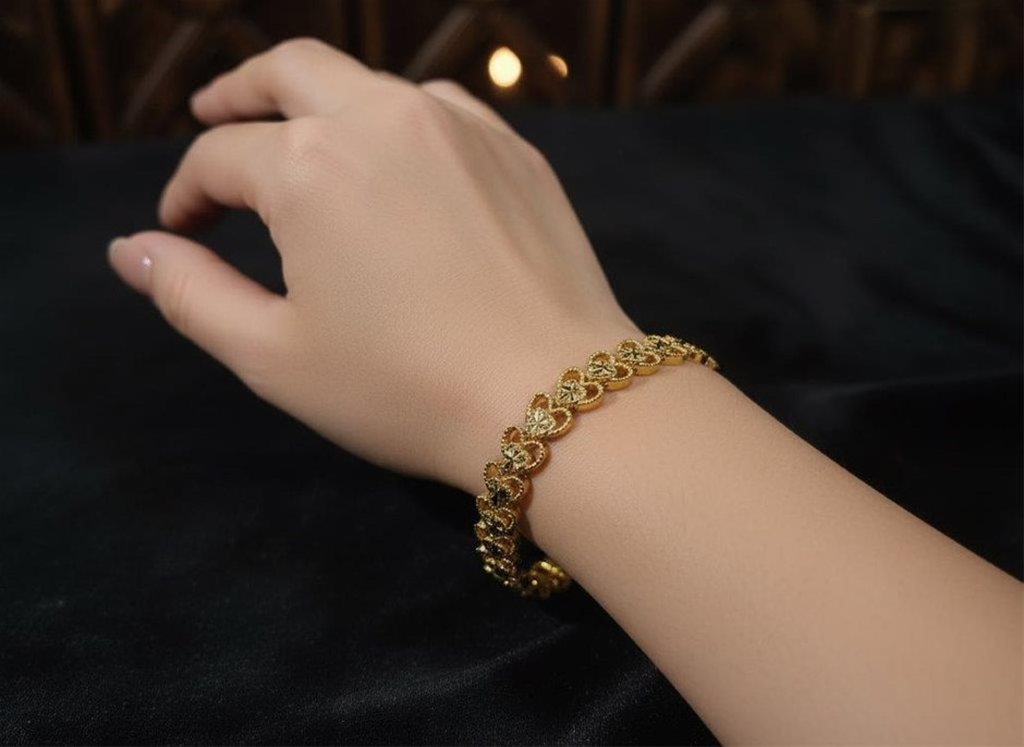 22K/Italy Yellow Gold Filled Heart Bracelet(Stamped)-Bonus Gift