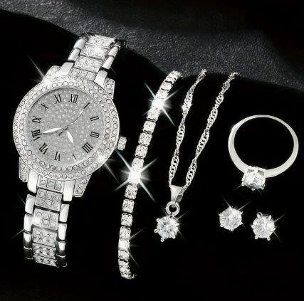 6-Piece Jewelry Watch, Necklace, Bracelet, Ring & Earrings (Box Included)