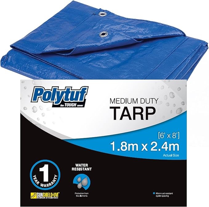 Polytuf Medium Duty Tarpaulin, Waterproof and Mildew Resistant, UV Resistan