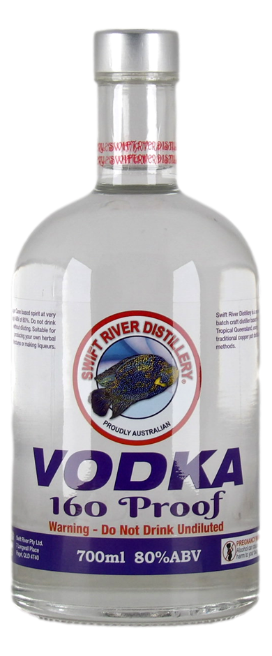 Swift River Distillery Vodka 160 Proof (1x 700mL), QLD.