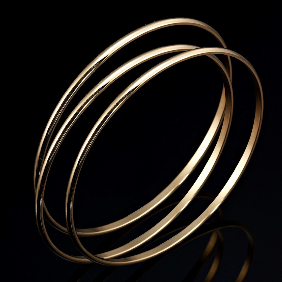 BIJ'OR - 18ct Heavy Yellow Gold Plated Plain 3mm Triple Bangle Set