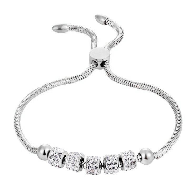 Simulated Diamond 5 Circle Bracelet - Stainless Steel & Adjustable Length