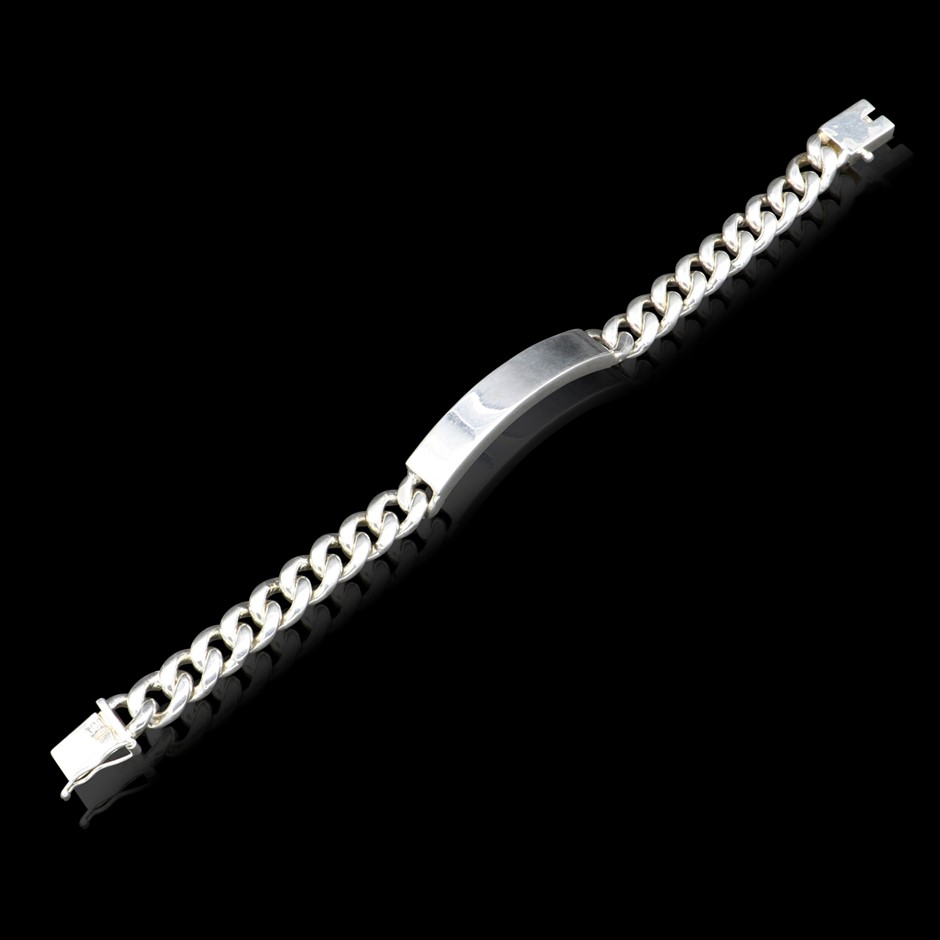 Classic 925 Sterling Silver Plated Men's Chunky Curb Bracelet