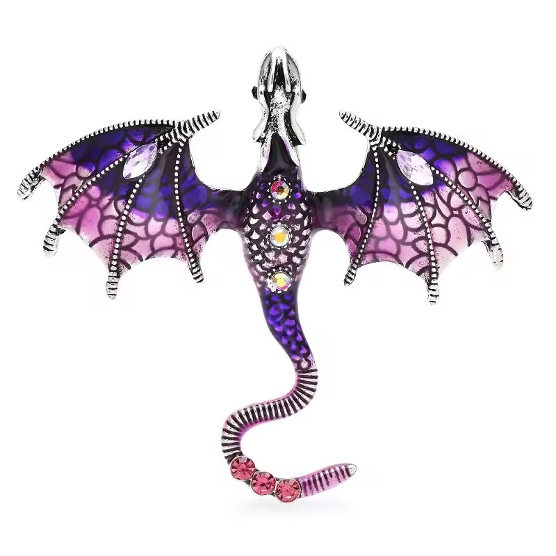 Designer Purple Crystal Statement Dragon Brooch