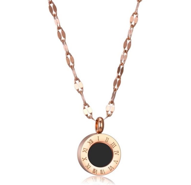 Designer Roman Numeral Round Pendant Necklace - Rose