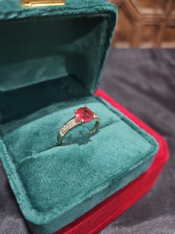 14K/Italy 1.0ct Ruby Stone Yellow Gold Filled Ring(stamped)-9US-Bonus Gift