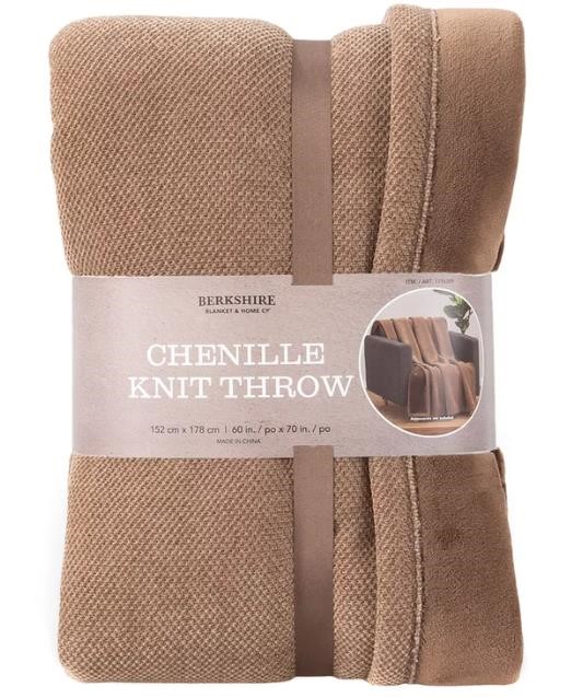 BERKSHIRE LIFE Chenille Knit Throw Blanket, 152cm x 178cm. Sumatra Blend. N