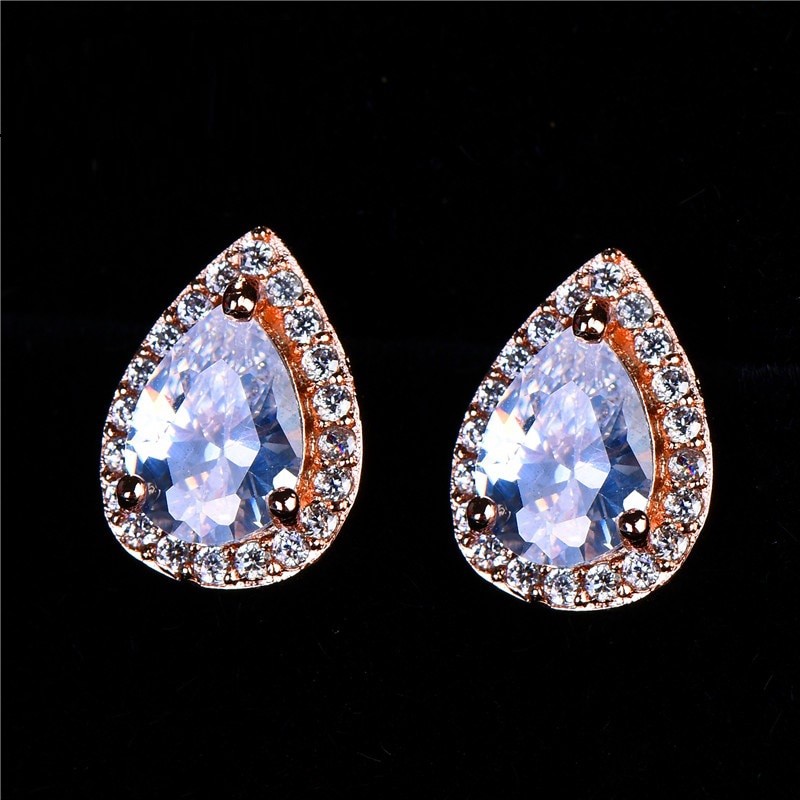 Designer Simulated Diamond Teardrop Earrings in Rose
