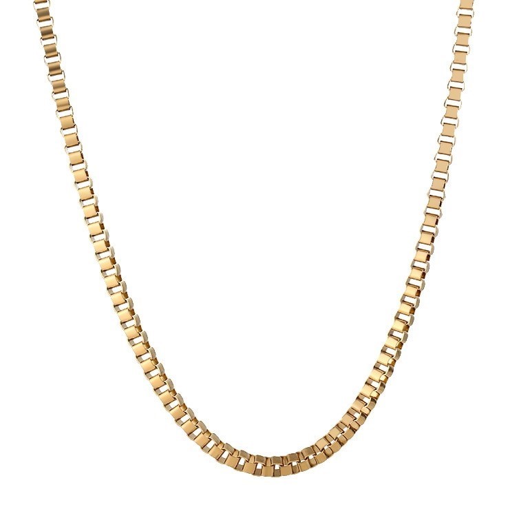 Classic 3mm Wide Stainless Steel Venetian Box Chain Necklace -50cm (Yellow)