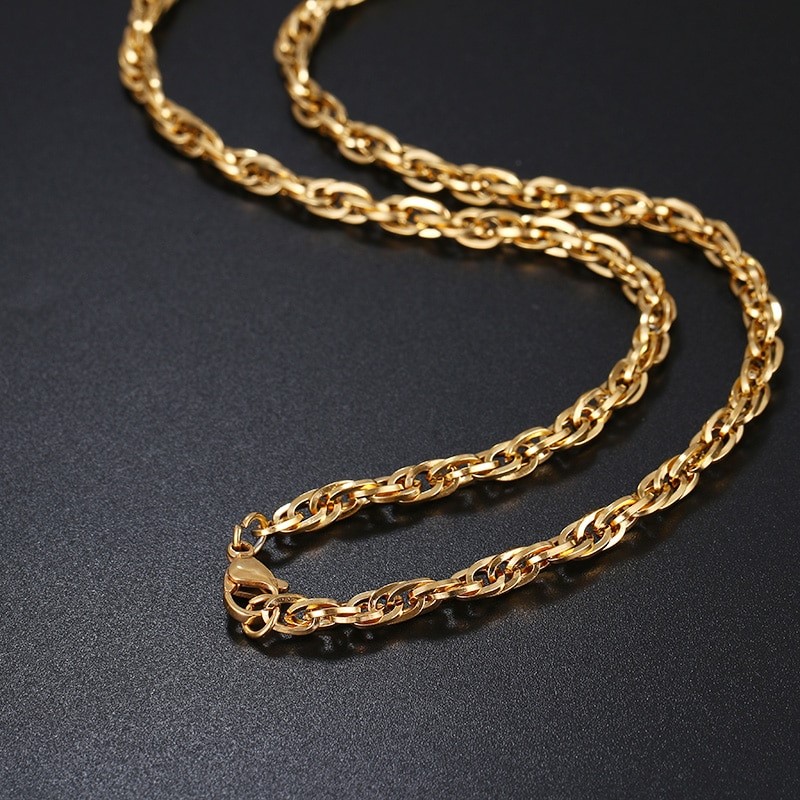 Classic 4mm Stainless Steel Twist Chain Necklace - 50cm (yellow)
