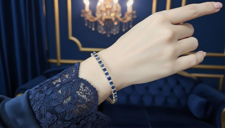 14k Rose Gold Filled Princess Cut -Blue,White Stones Tennis Bracelet