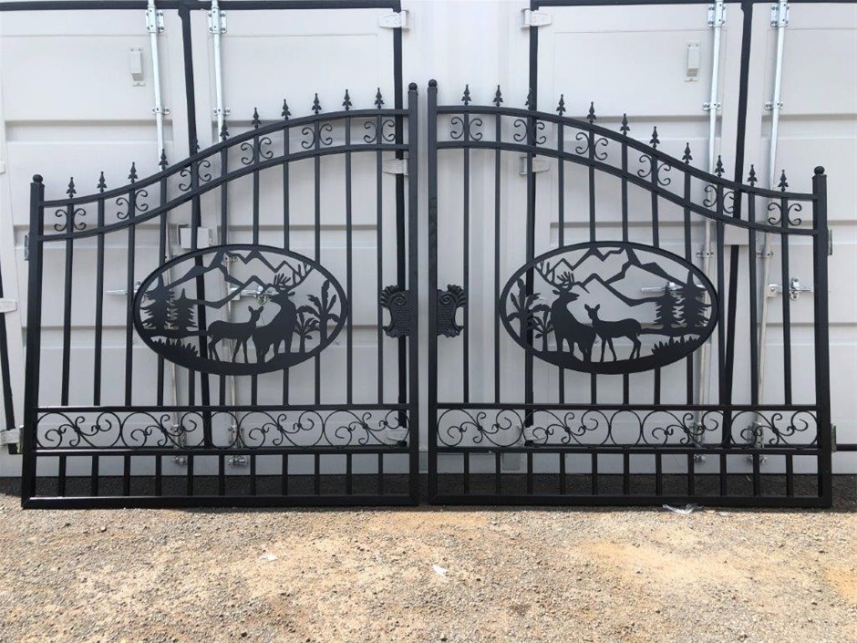 Set of 2 Small Wrought Iron Style Gates with Wildlife Scene (Unused)