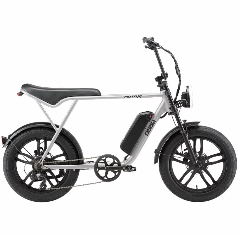 ARVO Moto X Ebike, Light Grey. NB: Minor use, front mudguard broke off.