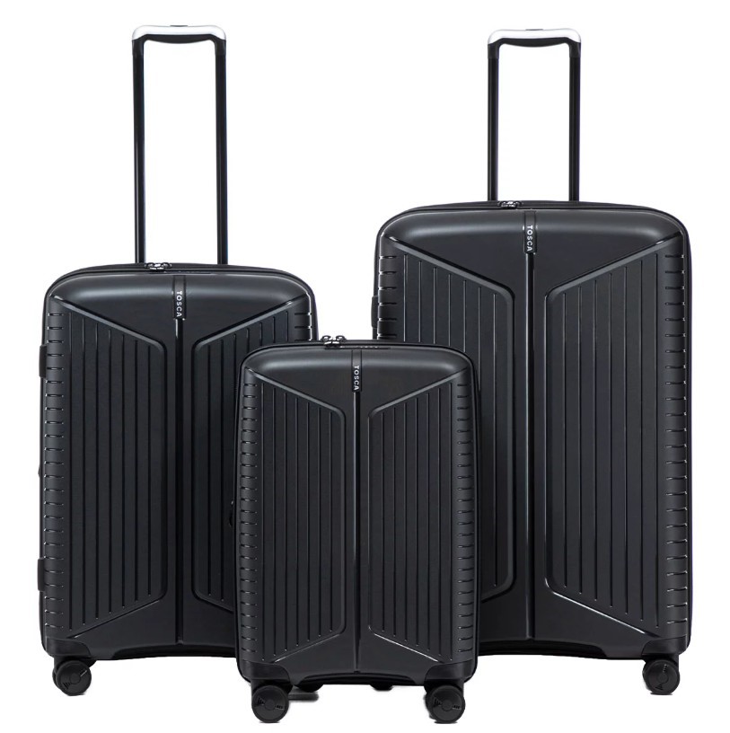 TOSCA Nova 3 Piece Luggage Set, Large: 76cm, Medium: 65cm, Small: 55cm, Bla