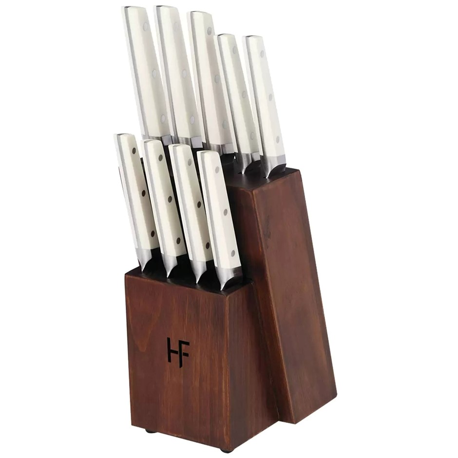 HAMPTON FORGE Knife Block Set, White. N.B: 2 x knives are missing. You m