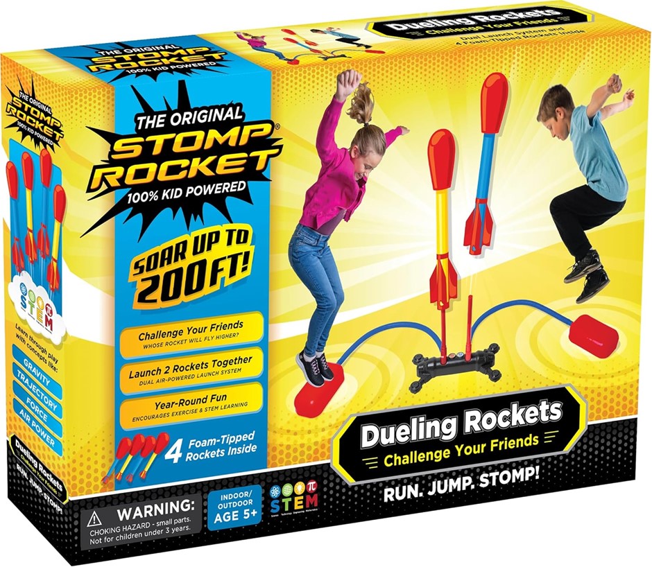 Stomp Rocket Dueling Rockets Stomp Powered Air Rockets with Launcher, 4 Pie