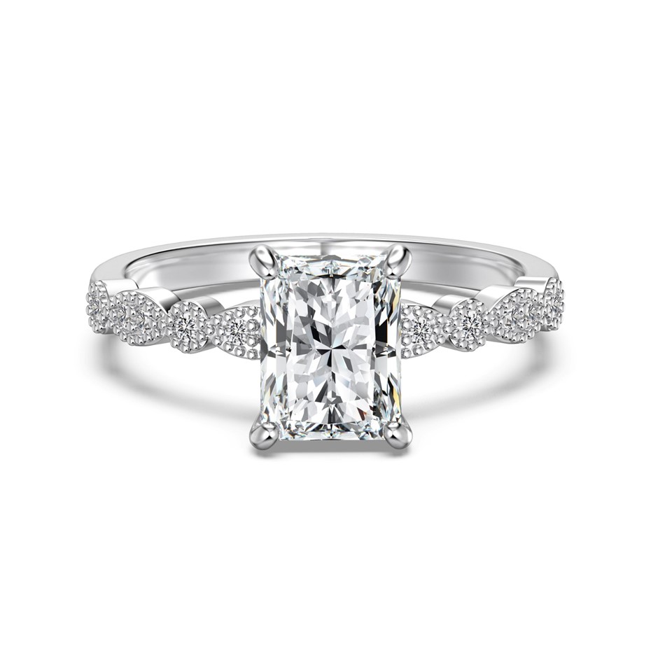 2.0ct Rectangle GRA Certified Moissanite 925 Sterling Silver Ring - Size 8