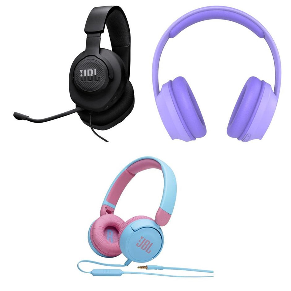 3 x Assorted Headphones. 1 x JBL Quantum 100M2 Black. 1 x LASER ANC Kids Wi