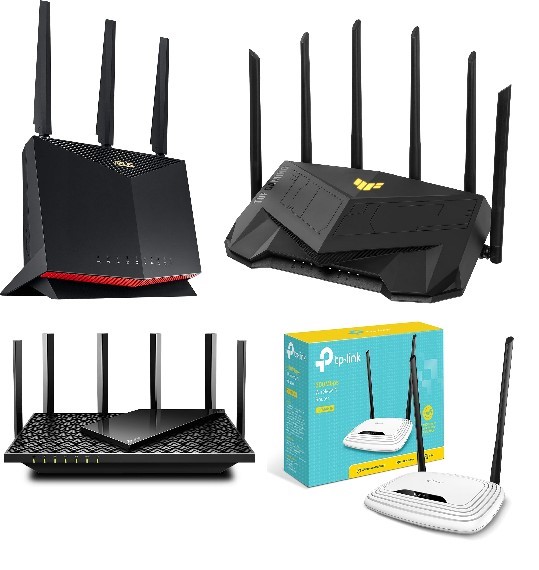 4 x Assorted Routers. 1 x ASUS RT-AX86U Pro (AX5700) WiFi 6. 1 x ASUS TUF A