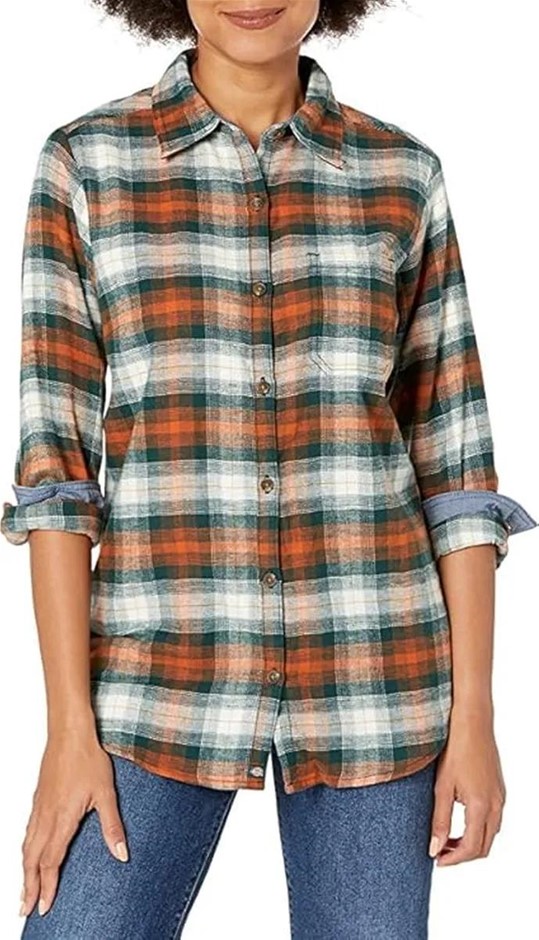 DICKIES Women's Plaid Flannel Shirt, Size 3X, Forest/Copper Ombre.