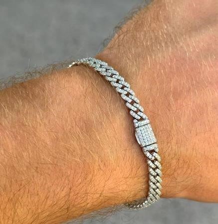 GRA Moissanite white Brilliant Cut stone Cuban Bracelet -S925-21cm