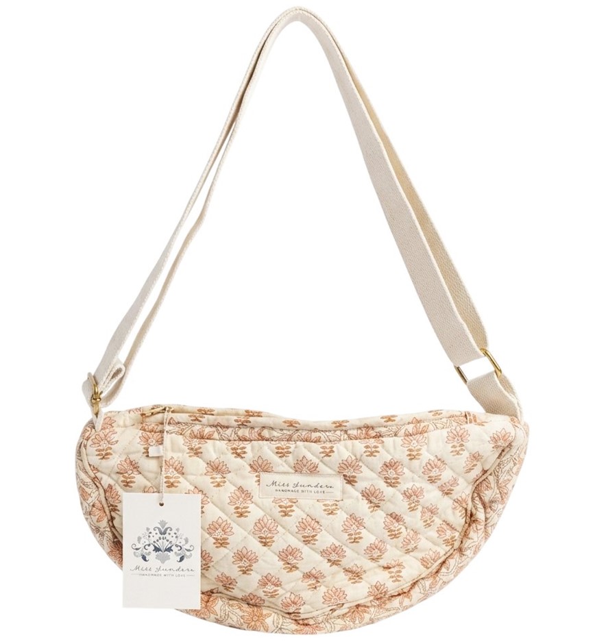 MISS SUNDARA Block Print Weekender Half Crescent Mini Bag, Pink Floral