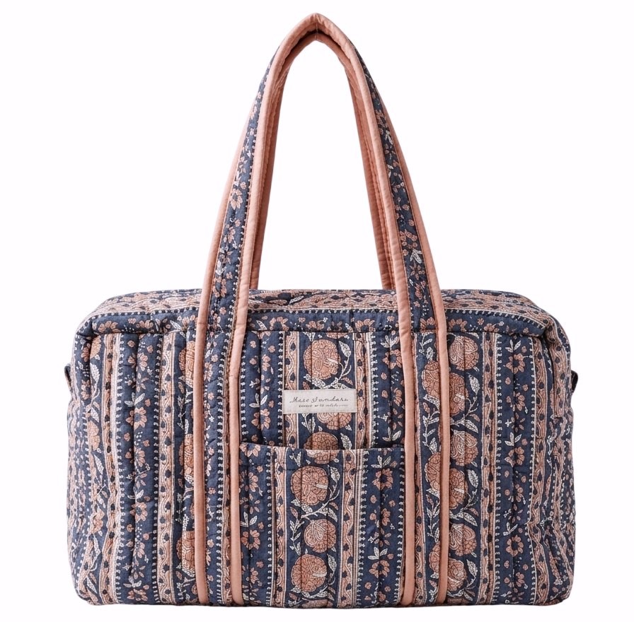 MISS SUNDARA Block Print Weekender Tote Shoulder Big Bag, Botanical Floral