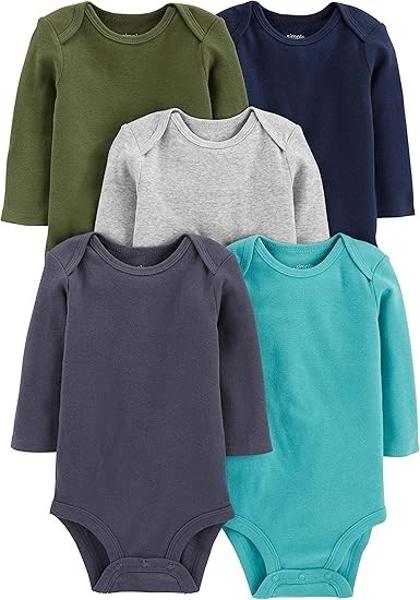 SIMPLE JOYS BY CARTER'S Baby Boys' 5-Pack Long-Sleeve Bodysuit, Size 0-3 Mo