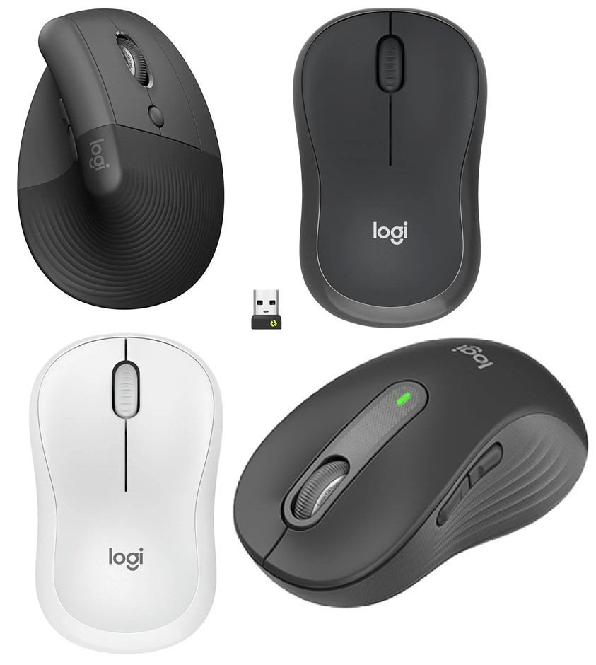 4 x Assorted Computer Mouses. 1 x LOGITECH Lift Vertical Ergonomic Mouse, G