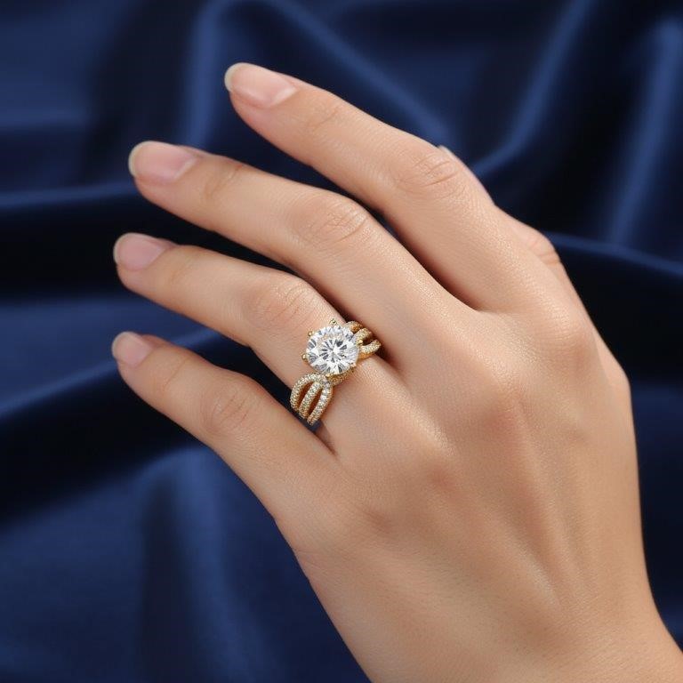 5.0ct GRA  Moissanite white  18k Solid Yellow Gold Vermeil Ring  -9US