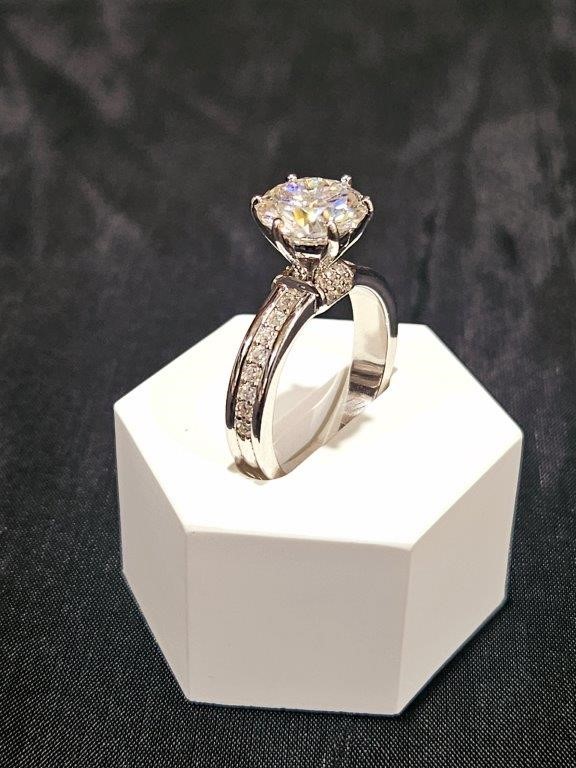 3.0ct GRA  Moissanite white  18k Solid White Gold Vermeil Ring  -9US