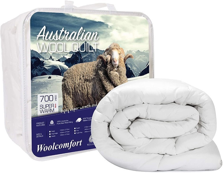 WOOLCOMFORT Australian Made Merino Wool Quilt/ Doona/ Duvet 700GSM, Size: K