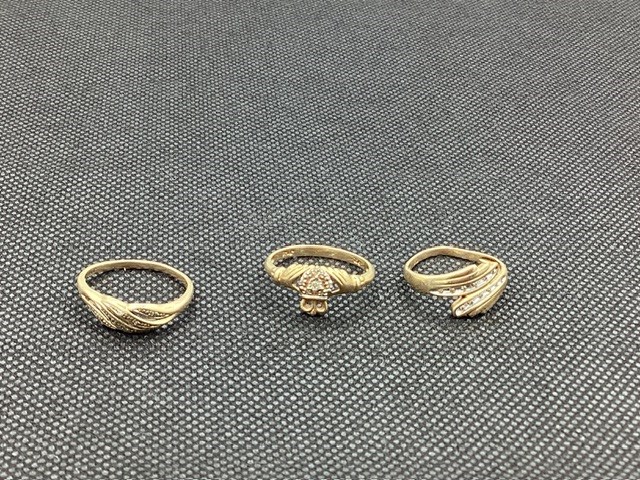 3 x Stamped 9ct Yellow Gold, Diamond Set Rings
