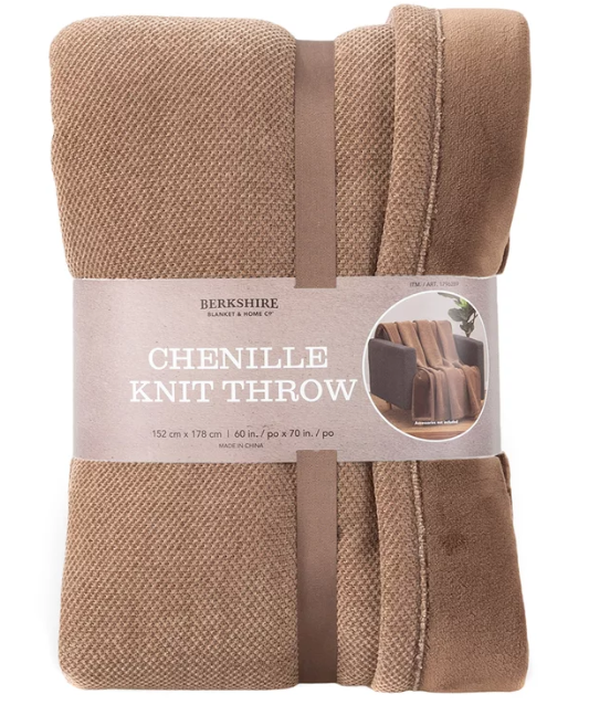 BERKSHIRE LIFE Chenille Knit Throw Blanket, 152cm x 178cm. Sumatra Blend