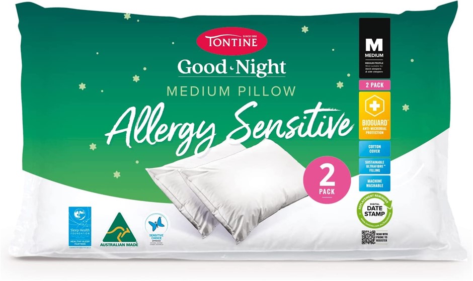 TONTINE Goodnight Allergy Sensitive Medium Pillow (Pack of 2). NB: Damaged